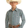 Boys Panhandle Checked Shirt Long Sleeve -Equestrian Supplies Store boys check shirt ls baby blue PSBSOSRZ6A rock and roll 12144.1656019245