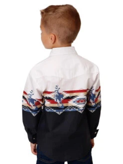 Roper Boys Border Print Snap Shirt -Equestrian Supplies Store boys rider border ls black back 0303004210400 roper 55661.1663122853