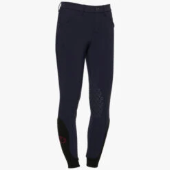 Kids Cavalleria Toscana Logo Breeches Knee Grip -Equestrian Supplies Store chd ct logo grip breeches smoky blue side PAK025 JE010 7E00 CT 81326.1659821701