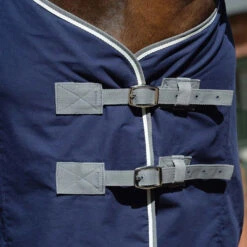 WeatherBeeta Cotton Show Sheet With Surcingles II -Equestrian Supplies Store cotton show sheet dark blue grey white chest straps 1007764005 weatherbeeta 49287.1676323827