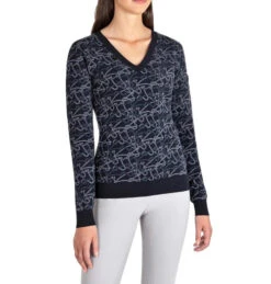 Equiline Engre Jacquard V-Neck Sweater -Equestrian Supplies Store engre v neck jaquard blue front R09774 245 equiline 15305.1661441760