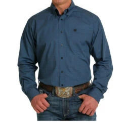 Men's Cinch Blue Geo Print Shirt Long Sleeve -Equestrian Supplies Store geo print shirt ls blue front MTW1105510 cinch 73116.1677633978