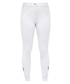 Girls Cavalleria Toscana CT Motif Print Breeches -Equestrian Supplies Store girls CT motif breech white front PAA020 JE010 0001 CT 90209.1685034699