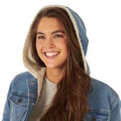 Wrangler Women's Denim Sherpa Hooded Jacket -Equestrian Supplies Store hood denim jacket sherpa denim hood 112317280 wrangler 11811.1663189612