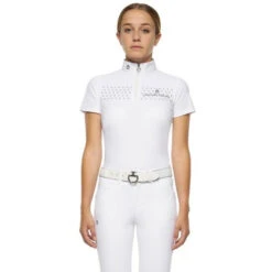 Girls Cavalleria Toscana Flock Dot Polo Short Sleeve 9 Girls Cavalleria Toscana Flock Dot Polo Short Sleeve -Equestrian Supplies Store kid flock print polo ss white front POA076 JE152 0001 19146.1656714378