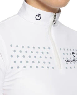 Girls Cavalleria Toscana Flock Dot Polo Long Sleeve -Equestrian Supplies Store kid flock print polo ss white front detail POA077 JE152 0001 08790.1659719981