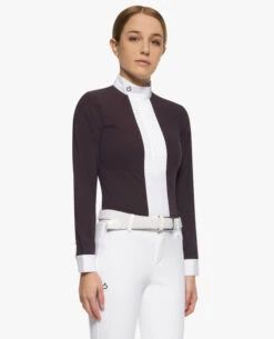 Girls Cavalleria Toscana Pleated Competition Shirt -Equestrian Supplies Store kid pleated compet ls dkpurp side CAA032 JE022 0001 cavalleria toscana 27501.1670705214