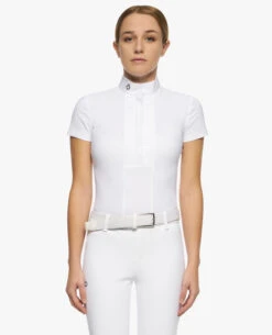Girls Cavalleria Toscana Pleated Competition Shirt Short Sleeve -Equestrian Supplies Store kid pleated compet ss white front CAA033 JE022 0001 cavalleria toscana 65875.1670881162
