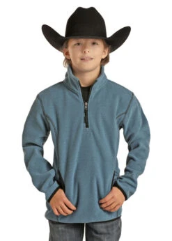 Powder River Kids Fleece Pullover 9 Powder River Kids Fleece Pullover -Equestrian Supplies Store kids honeycomb 1 4 zip indigo front K1 1046 powder river 10500.1641680359