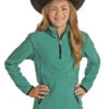 Powder River Kids Fleece Pullover -Equestrian Supplies Store kids honeycomb 1 4 zip jade front K1 1046 powder river 56935.1641680366