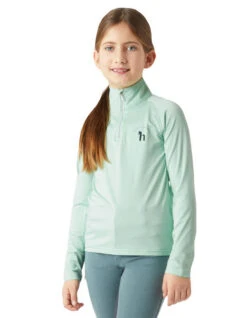 Girls Horze Lola Half Zip Tech Shirt -Equestrian Supplies Store kids lola dustaqua front 33757 DAGR horze 96980.1678730274