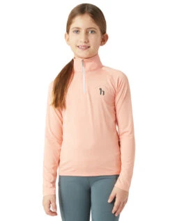 Girls Horze Lola Half Zip Tech Shirt -Equestrian Supplies Store kids lola shrmp.pk front 33757 SPPI horze 41400.1678730268