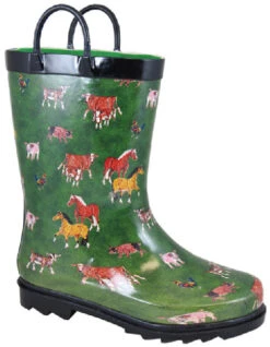 Kids Smoky Mountain Rubber Rain Boots -Equestrian Supplies Store kids rain boot green horse 2769 smoky mtn 94617.1661200086