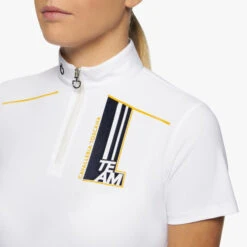 Kids Cavalleria Toscana Team Daytona Polo Short Sleeve -Equestrian Supplies Store kids team daytona polo ss white front detail POA080 JE152 0001 cavalleria toscana 72368.1661020657