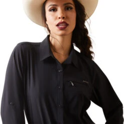 Ariat VentTEK II Stretch Shirt 13 Ariat VentTEK II Stretch Shirt -Equestrian Supplies Store lds venttek stretch ls black detail 10043494 ariat 16767.1677534033