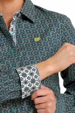 Cinch Performance Shirt No Pockets -Equestrian Supplies Store medallion print ls darkblue detail MSW9165034 cinch 53571.1689020665