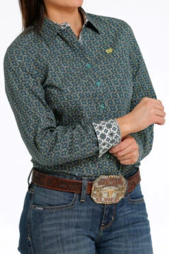 Cinch Performance Shirt No Pockets -Equestrian Supplies Store medallion print ls darkblue side MSW9165034 cinch 67763.1689020661