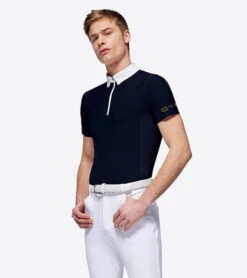 Men's RG Zip Competition Polo Short Sleeve -Equestrian Supplies Store mens competition zip polo ss navy side POM005 JS001 7901 cavalleria toscana 02601.1670292355