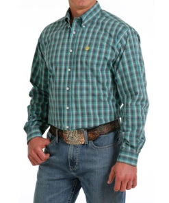 Men's Cinch Teal Plaid Shirt Long Sleeve 11 Men's Cinch Teal Plaid Shirt Long Sleeve -Equestrian Supplies Store plaid shirt ls teal front MTW1105578 cinch 93587.1689642989