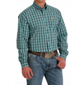Men's Cinch Teal Plaid Shirt Long Sleeve 10 Men's Cinch Teal Plaid Shirt Long Sleeve -Equestrian Supplies Store plaid shirt ls teal side MTW1105578 cinch 85786.1689643132