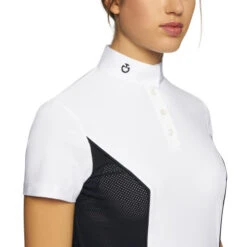 Cavalleria Toscana Perforated Sides Competition Polo -Equestrian Supplies Store polo perforated insert ss white navy front detail POD295 JE022 0179 cavalleria toscana 92251.1690499471