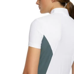 Cavalleria Toscana Perforated Sides Competition Polo -Equestrian Supplies Store polo perforated insert ss white teal back detail POD295 JE022 0159 cavalleria toscana 11089.1690499488