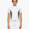 Cavalleria Toscana Perforated Sides Competition Polo -Equestrian Supplies Store polo perforated insert ss white teal front POD295 JE022 0159 cavalleria toscana 15863.1690499466