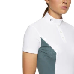 Cavalleria Toscana Perforated Sides Competition Polo -Equestrian Supplies Store polo perforated insert ss white teal front detail POD295 JE022 0159 cavalleria toscana 82535.1690499480
