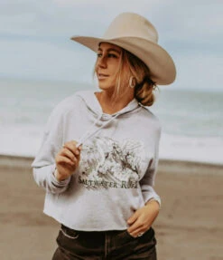 SaltWater Riders Riptide Cropped Hoodie -Equestrian Supplies Store riptide crop hoodie grey lifestyle SW Riders 57094.1687391352