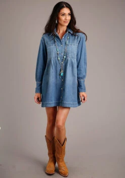 Stetson Denim Shirt Style Dress -Equestrian Supplies Store shirt style dress denim front 1105705942031 stetson 10899.1678216300