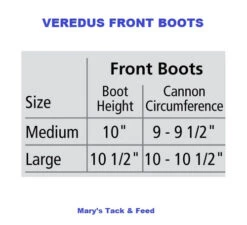 Veredus TRC Vento Front Sport Boots -Equestrian Supplies Store size chart front boots veredus 98870.1603577114