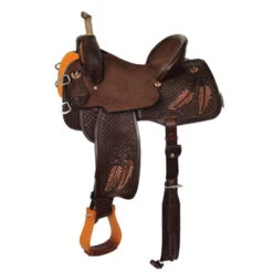 Reinsman Team Camarillo Fine Feathers Barrel Saddle -Equestrian Supplies Store team camarillo feathers barrel saddle chocolate 4233 340CN 05 reinsman 86189.1574277692