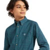 Boys Ariat Declan Stretch Shirt 1 Boys Ariat Declan Stretch Shirt -Equestrian Supplies Store youth declan stretch LS deep pacific detail 10039568 ariat 18879.1645570634
